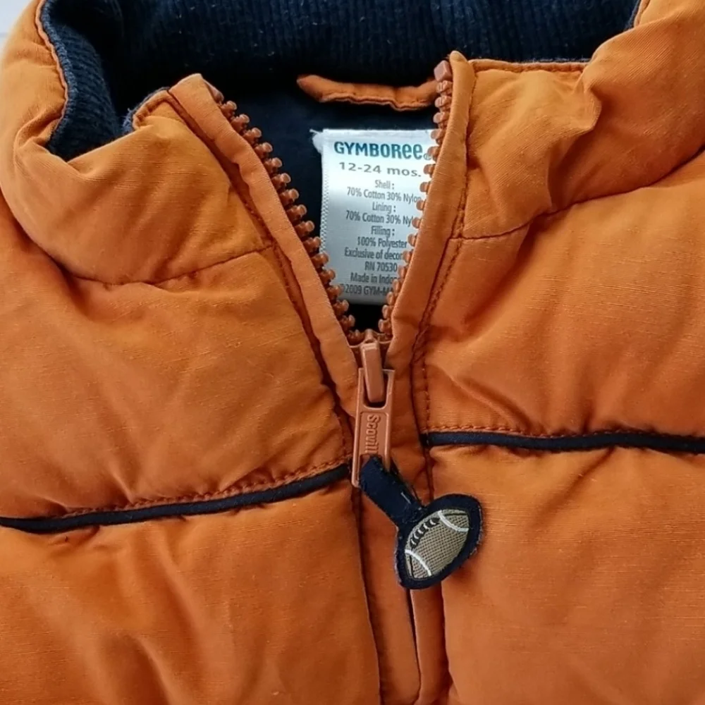 Baby Boy Football Shaped Zipper Tab Orange Puffer Vest 12 to 24 Months Mos. 12M